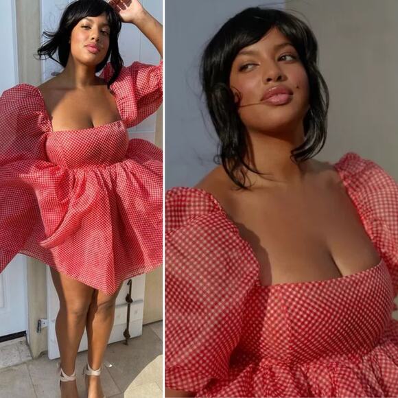 Selkie Dresses & Skirts - Selkie The Baby Gingham Puff Dress Sleeve Check Red Mini‎ Princess Size L